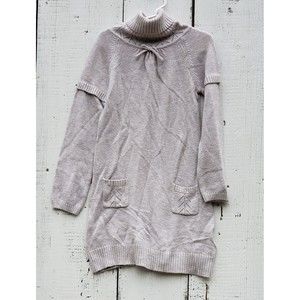 Cyrillus Gray Knit Knee Length Dress Sz 6 Girls Turtle Neck, Long Sleeve, Bow